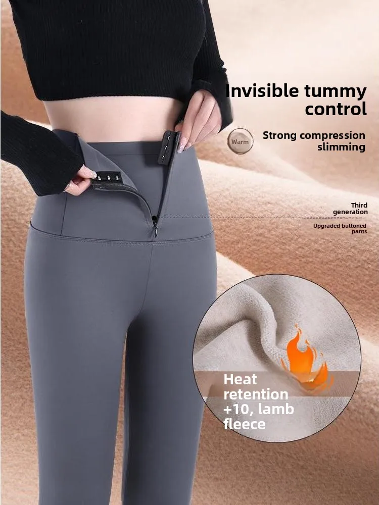 

High Waist Thiened Fce Yoga Pants Women's Autumn Winter Outerwear Zipper arkskin Pants Slimming Tummy Control Bot