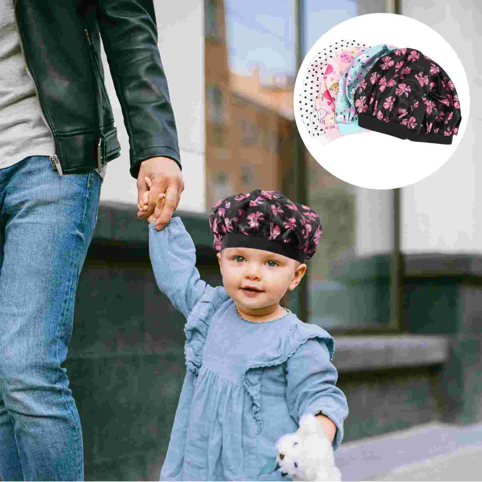 4 Pcs Children's Satin Sleeping Headwear Caps Baby Shower Kid Polyester Fashion Hats Printed Kids Bonnet