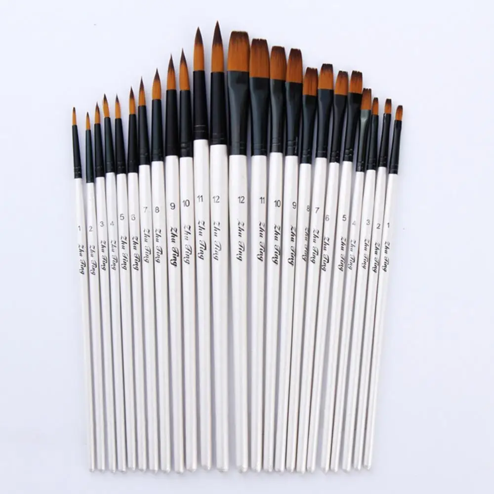 12Pcs Artist Paint Brush Set High Quality Nylon Hair Pointed Flat Top Paint Drawing Brush Watercolor Acrylic Oil Brush Painting