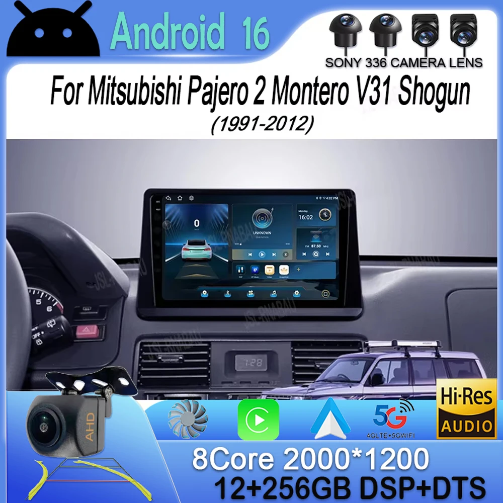 For Mitsubishi Pajero 2 Montero V31 Shogun 1991-2012 Android 16 Carplay Auto 4G Car Radio 2 Din Multimedia GPS Navigation Stereo