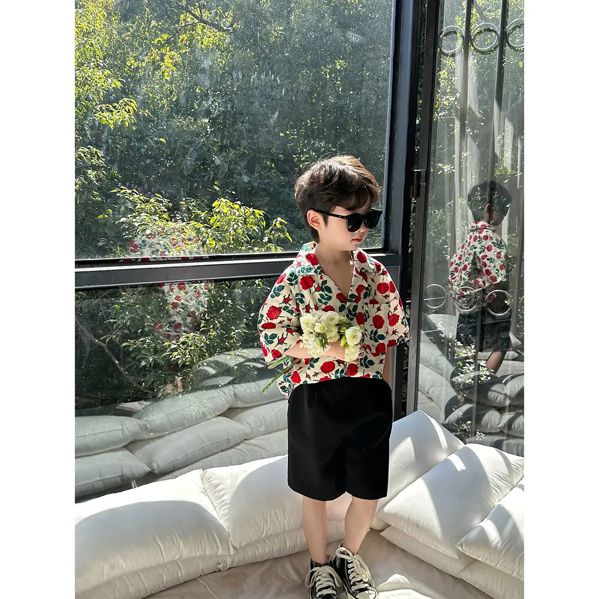Fashion Short Sleeved Shirt Versatile Summer 2025 New Korean Version Cool Explosive Street Full Printed Rose Flower Shirt Trend