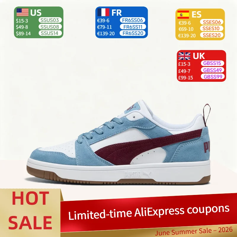 

Puma Rebound V6: Stylish, Retro, Comfortable, Versatile, Durable Low-Top Sneakers for Men and Women (Blue and Red) 402262-06