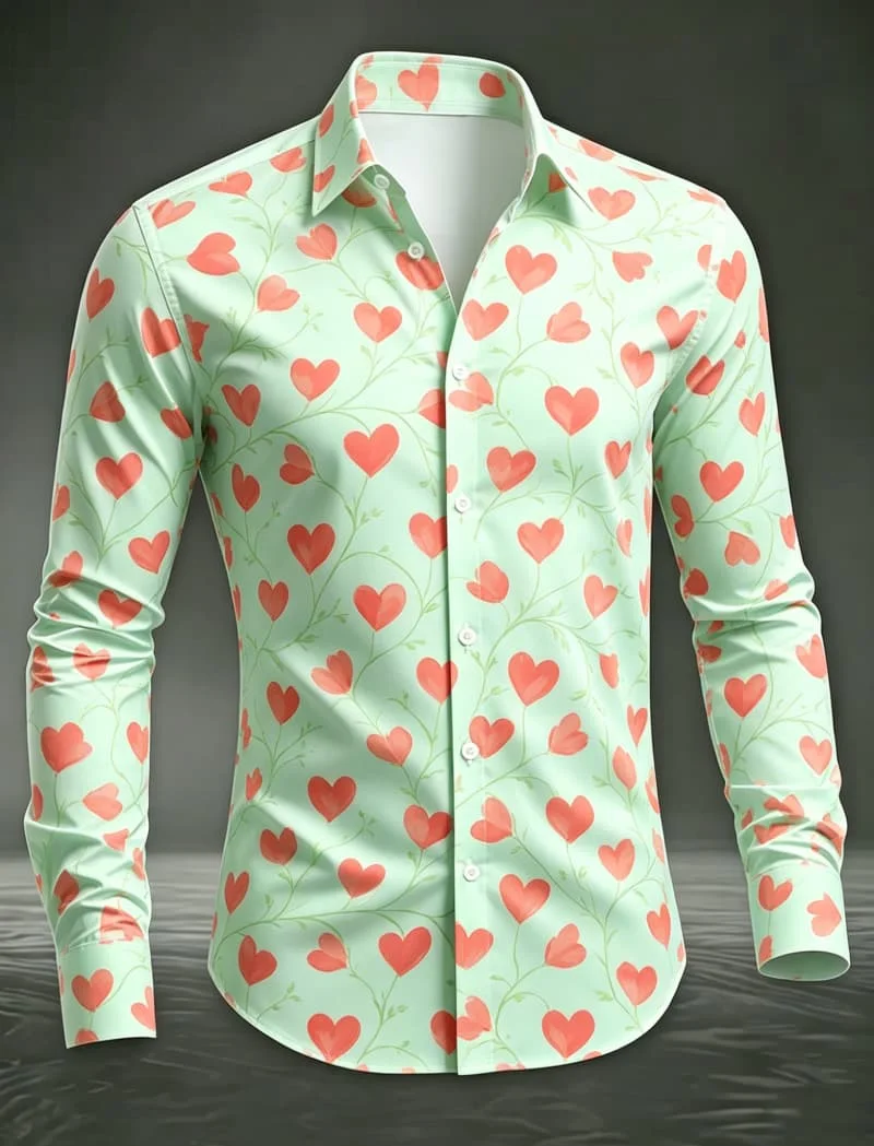 Romantic love printed sweet long sleeved shirt, suitable for celebration occasions and sweet holiday styles.