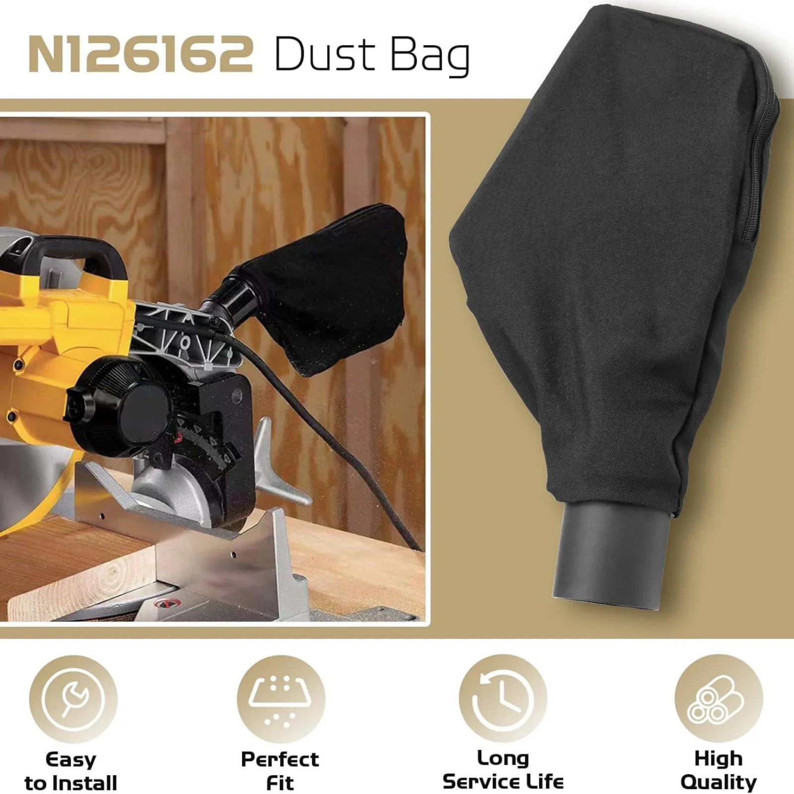 N126162 Miter Saw Dust Bag for DeWalt DWS780 DW715 DW713 Replacement Dust Collection Bag with OEM Part Number PP Polyester Black