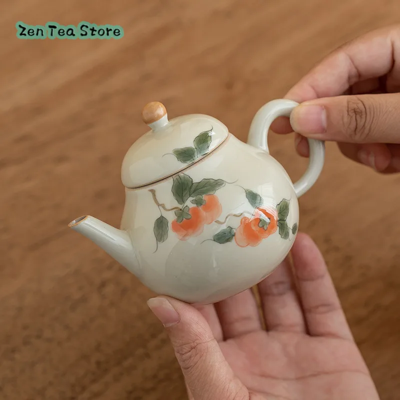 Ice Table Under Glaze Color Hand-painted Autumn Persimmon Teapot Traveler Convenient Ceramic Tea Infuser Set Pear Pot