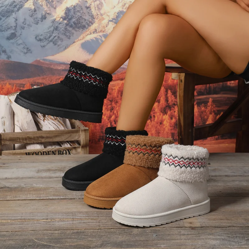 

Women's fleece-lined thickened warm snow boots Thick-Soled Height-Increasing Sheepskin Non-Slip Northeastern Cotton Shoes