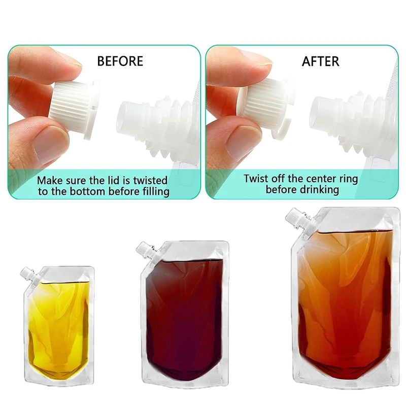 10PC Aluminum Foil /Clear Drink Pouches Packaging Bag With Nozzle Stand Up Sealed Suction Nozzle Bag Milk Tea Beverage Juice Bag