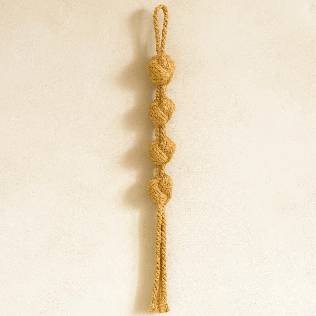 #￥Khaki Single Macrame Wall Hanging Luxury Bohemian Natural Craft Knot Wall Art Home Decor with Natural Cotton Rope
