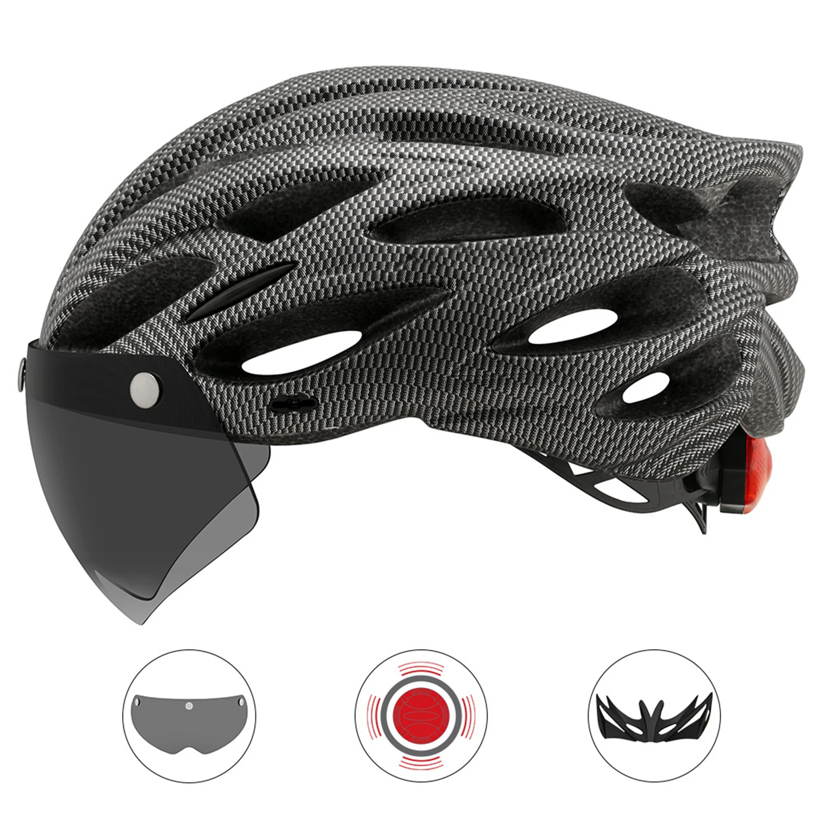 Cairbull Road Mountainbike-helm met vizier en rand, achterlicht, fietshelm, fietsequipment
