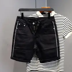 Fashion Korean Style Clothes Summer Short Pants Slim Fit Denim Jeans Shorts for Men with Striped Design Boyfriend Shorts Jeans