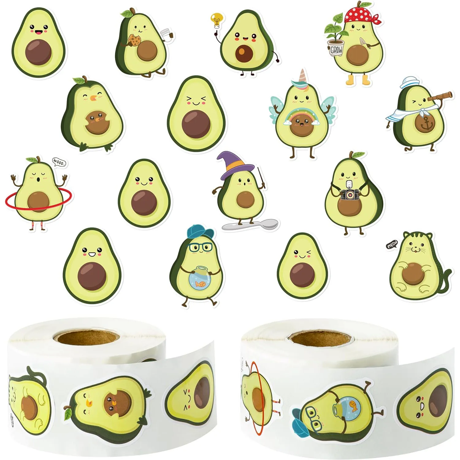 500pcs/roll Avocado Shape Stickers (2Rolls) Water Bottle Decor Packaging Scrapbook Stickers Party Gift Fillers Classroom Rewards