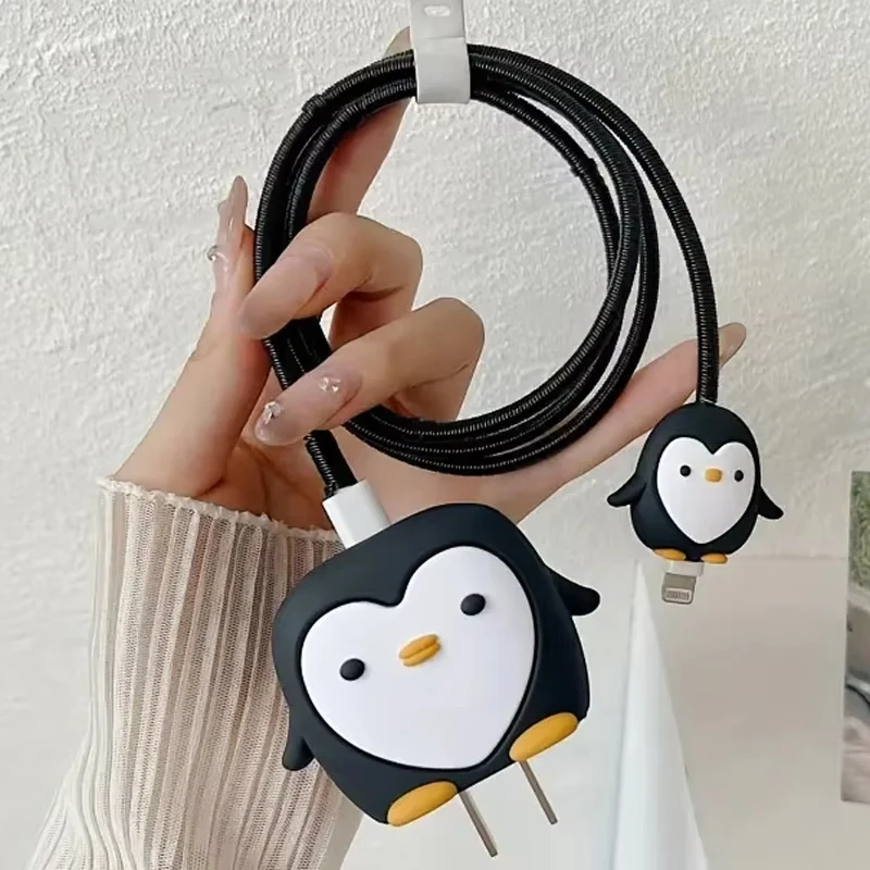Cute Penguin Charging Data Cable Protector For iPhone 18/20w Charger Protective Cover Winder Accessories Wire Cord Organizers