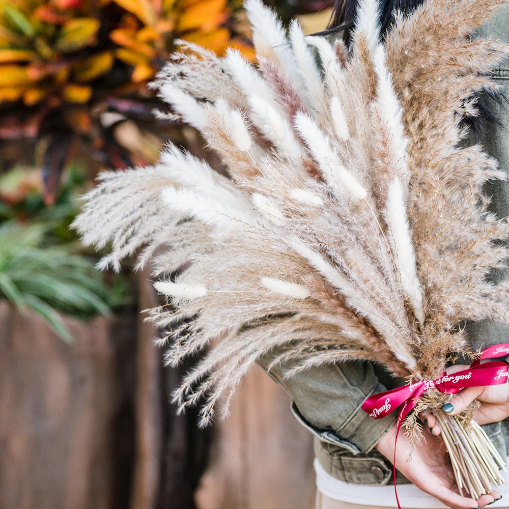 Boho Dried Pampas Grass Bouquet - Natural Pompas Grass Artistic Home Decor Wedding Floral Arrangements Bedroom Table Decorations