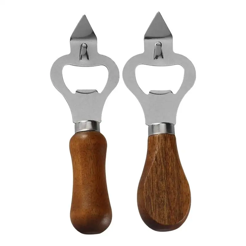 Beer Can Opener Wooden Handle Stainless Steel Manual Can Opener Portable Multifunctional Beer Can Opening Tool Bottle