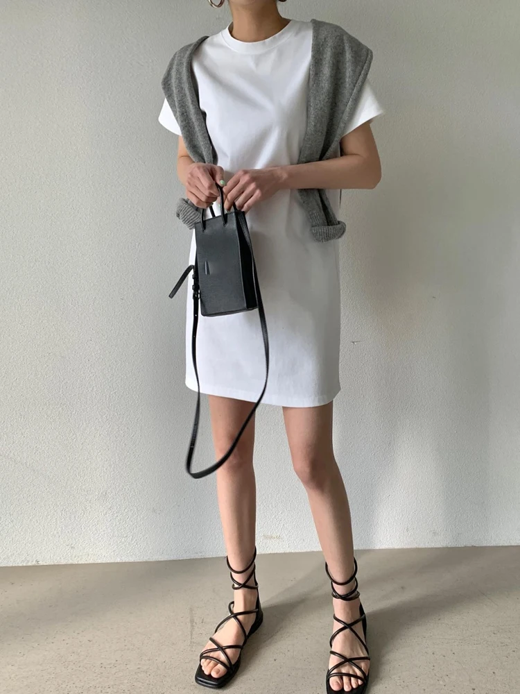 Ele round Ne T-shirt Dr femmes été 2024 nouveau coréen Sle ort Sve jupe blanc Base jupe a-ligne Dr