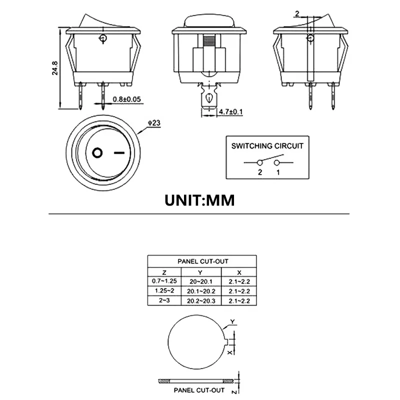 5/20pcs Round Rocker Power Switch 6A 250V 2 Pin 2 Position ON OFF Boat Toggle Switches SPST Black Button Mini Round