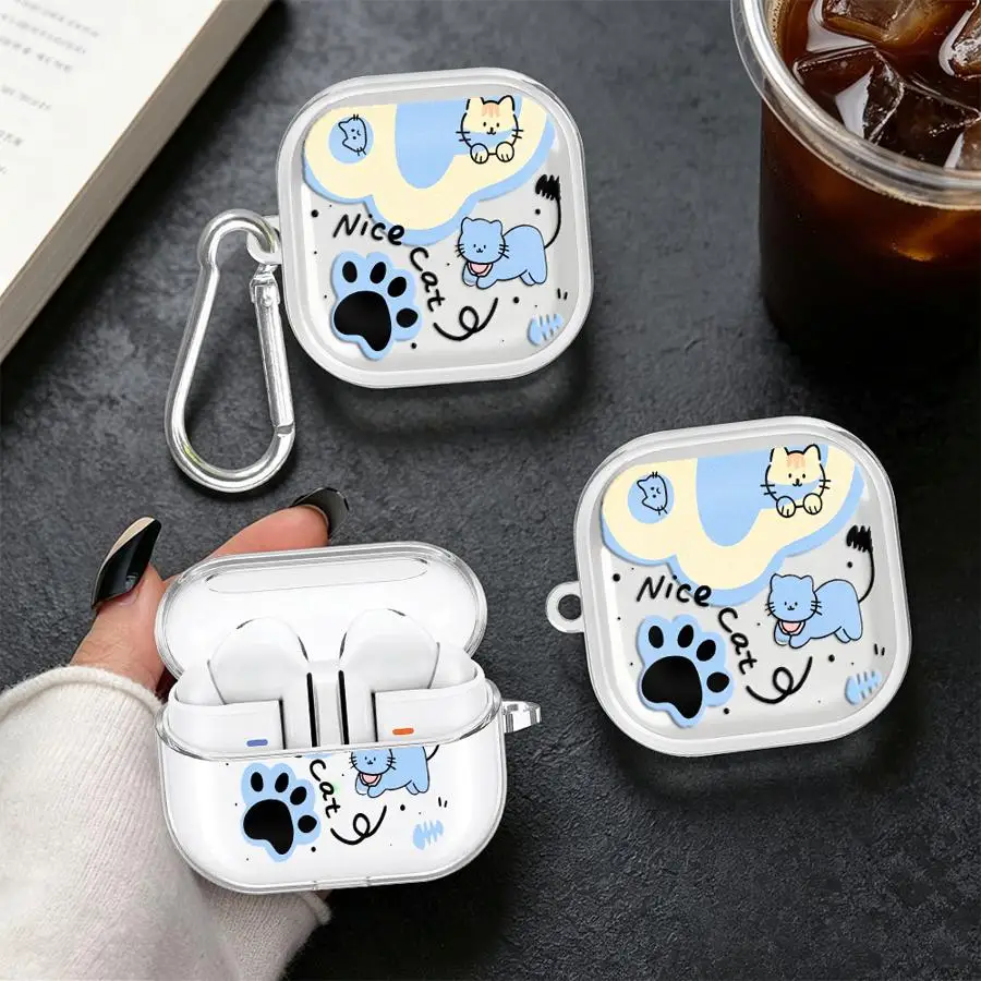 Cute Cat Claw Case For Samsung Galaxy Buds 4 Pro 3Pro Live 3 FE 4Pro 2Pro 2 Clear Earphone Cases Cover With Hook