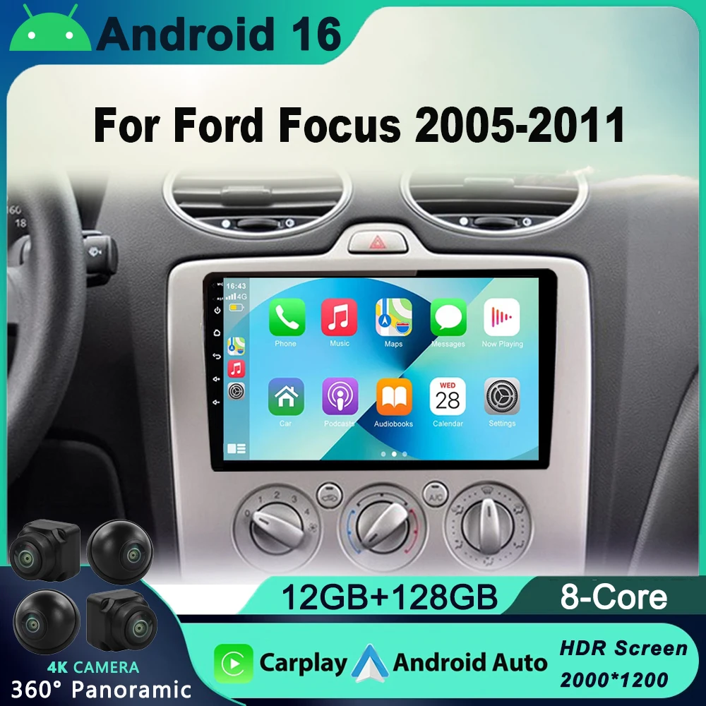 

9 inch Android 16 Auto Car Radio For ford focus EXI MT 2 3 Mk2 2004 -2011 2 Din Multimedia Player Carplay autoradio Stereo GPS