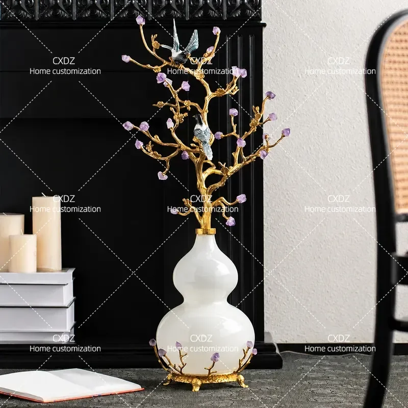 Luxury Glazed Gourd Magpie Copper Ornament TV Cabinet Decor Living Room Entrance Handicraft Decoration