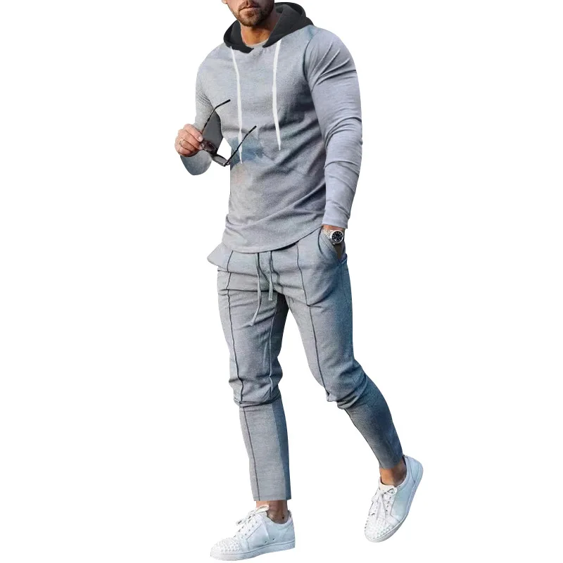 Casual Sports Suit Men's Spring And Autumn Loose Hooded Sweater Slim Two-piece Set view 2