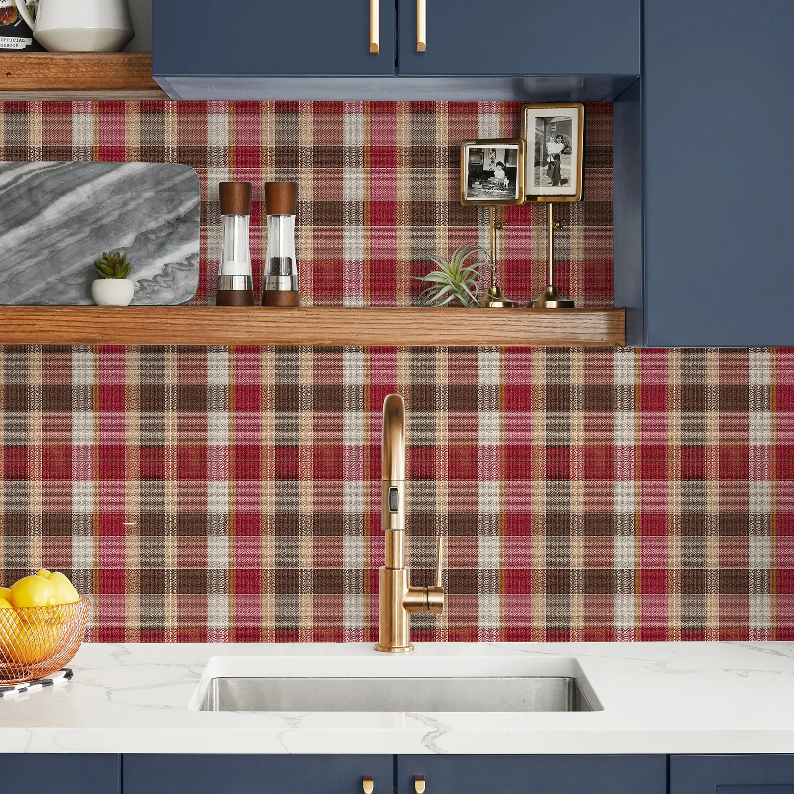 Christmas Red Tartan Peel And Stick Wallpaper PVC Furniture Cabinet Sticker Morden TV Background Room Decor