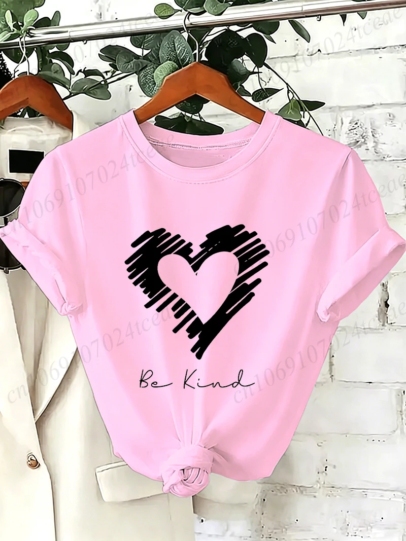 Be Kind Heart Graphic T-shirt Unisex Casual O Neck Short Sleeve Printed Tee Positive Kindness Streetwear Tops For Men Women