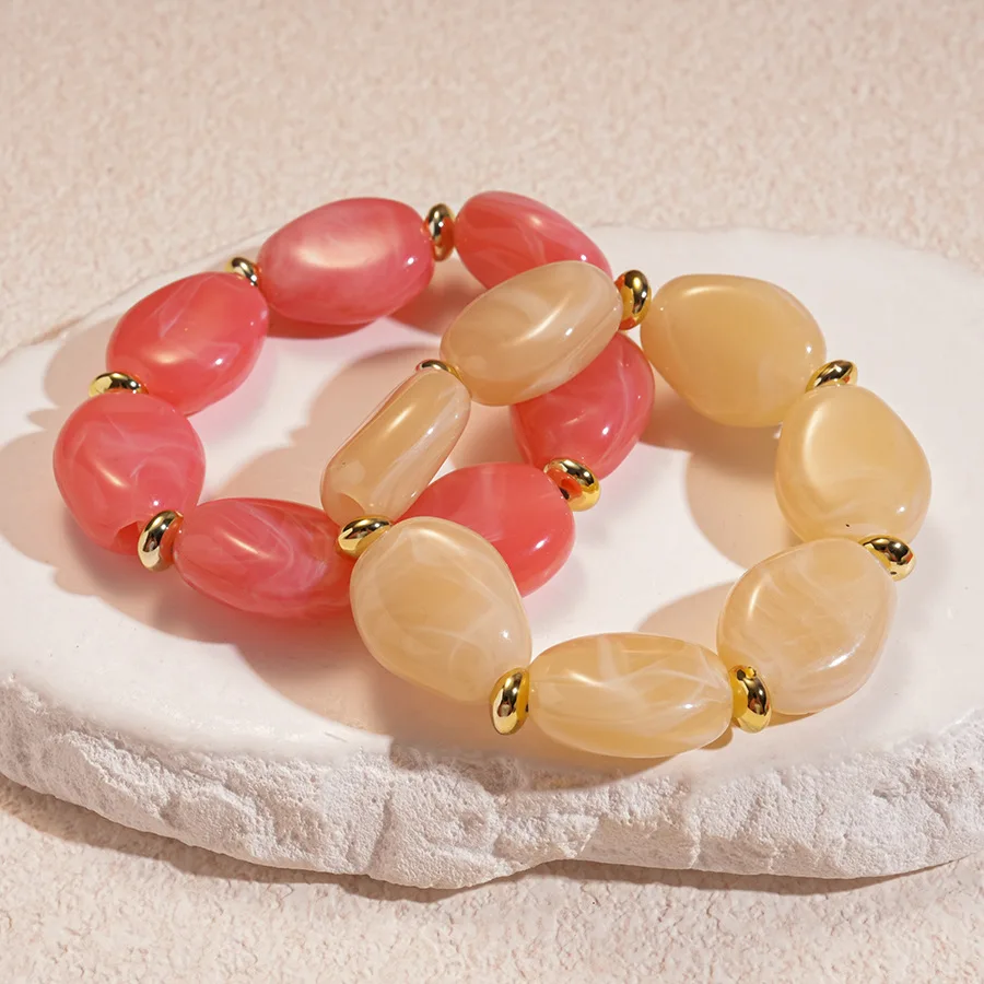 Trendige bunte marmorierte unregelmäßige ovale Perlen elastische Armbänder Boho Harz geometrische Perlen Armreifen Armband 2026 Modeschmuck – Detail 7