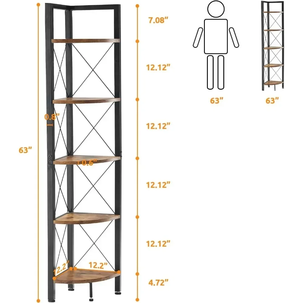 Narożny regał, 5-poziomowy stojak na półki, wysoki regał narożny stojak na rośliny, narożne półki do przechowywania