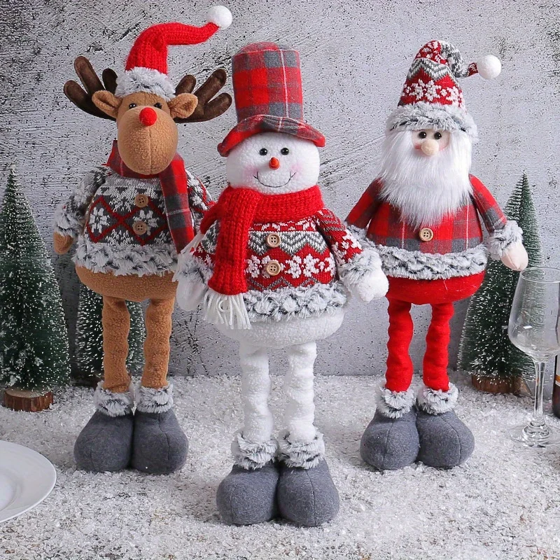 Festive Christmas Elongated Plush Toys: Cute Reindeer, Santa Claus with High Hat, and Snowman - Perfect for  or Home Decoration