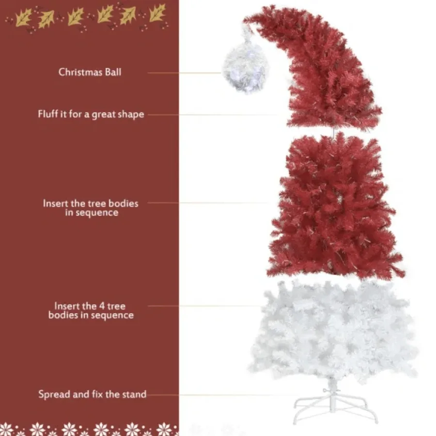 6FT บานพับ Fir ประดิษฐ์ Fir Bent Top Christmas Tree Xmas Tree Bendable Santa หมวกสไตล์ต้นคริสต์มาส Holiday Dration 1250 Br