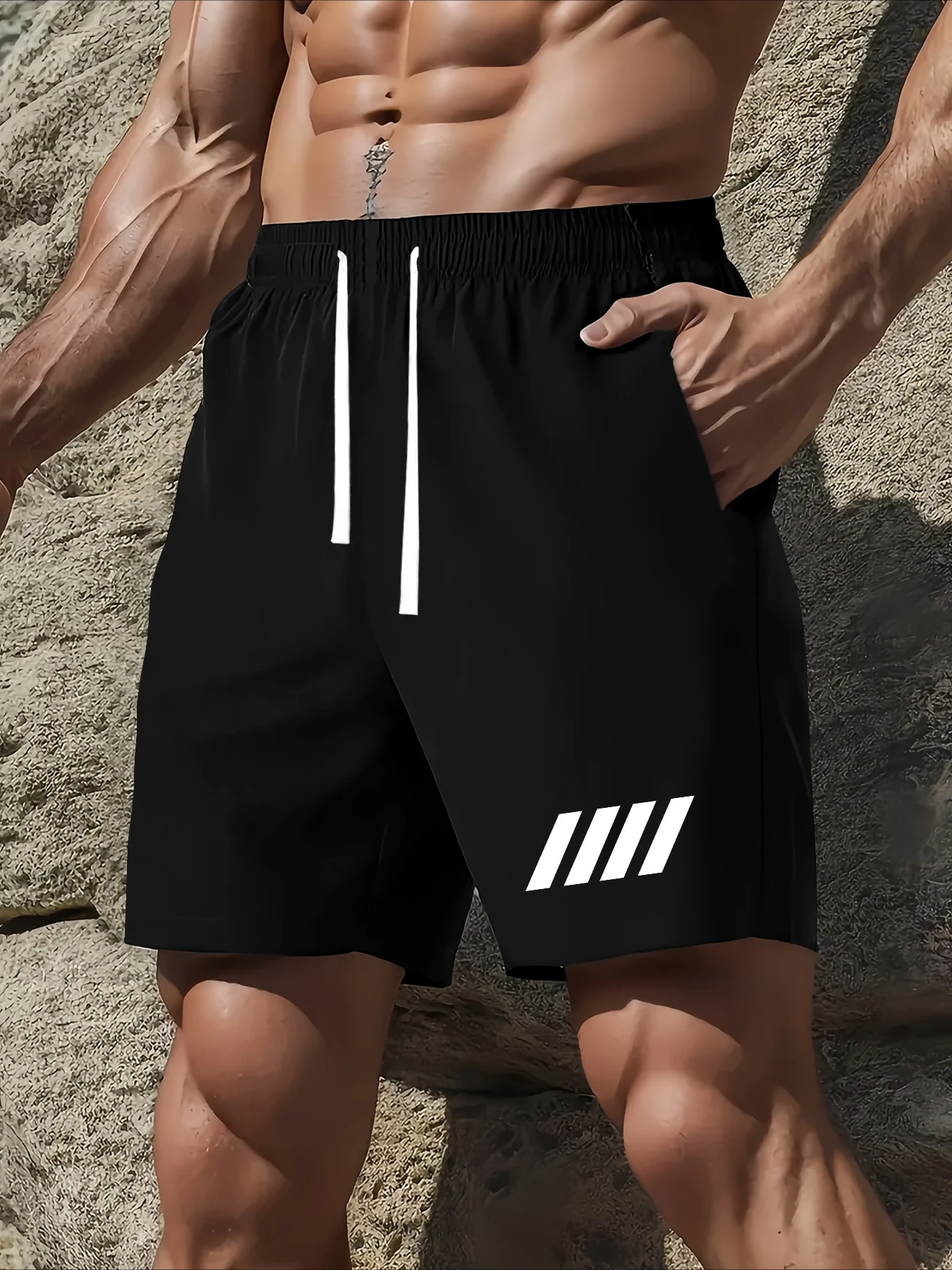 

Summer Men's Casual Stripe Print Shorts Breathable Fabric Stylish Versatile Suitable for Sports and Everyday Wear