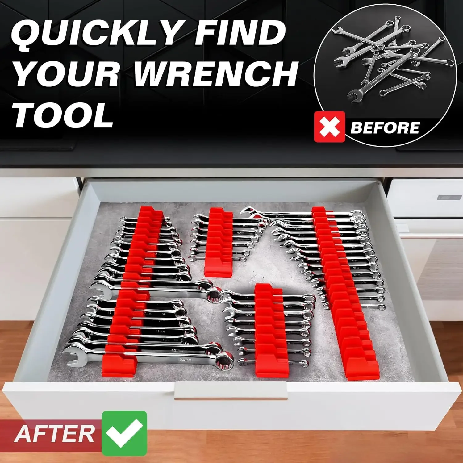 Wrench Holder Upright Storage Organizer 20 Wrenches Magnetic Hexagonal Head Style Drawer Storage Shelf Modular Toolbox Holder