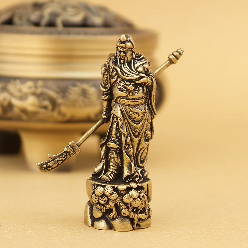 Brass Statue of Guan Yu Small Ornament Martial God of Wealth Guan Yu Statue Copperware Scenic Spot Night Market Wholesale