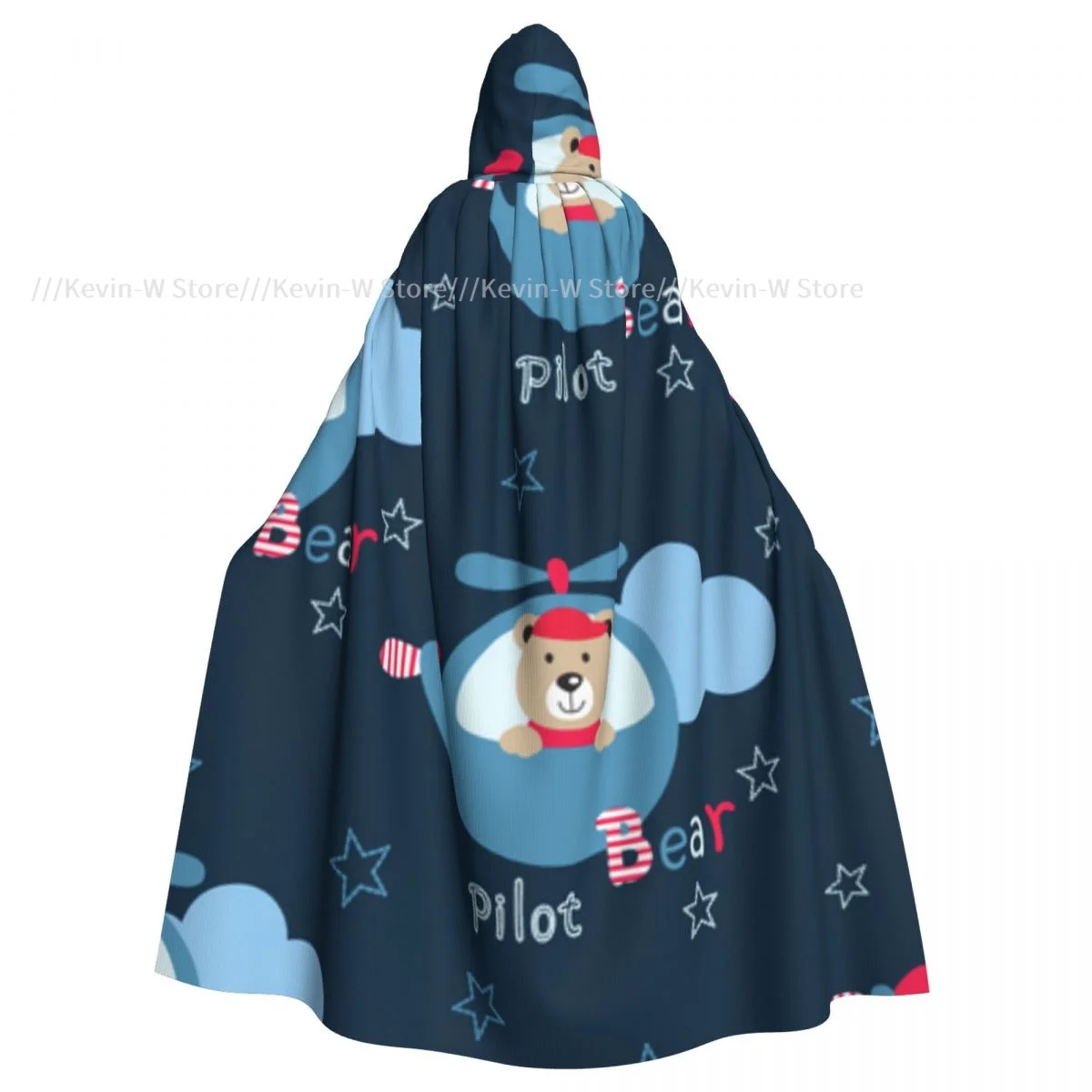 Cute Pilot Bears Hooded Cloak Polyester Unisex Witch Cape Costume Accessory