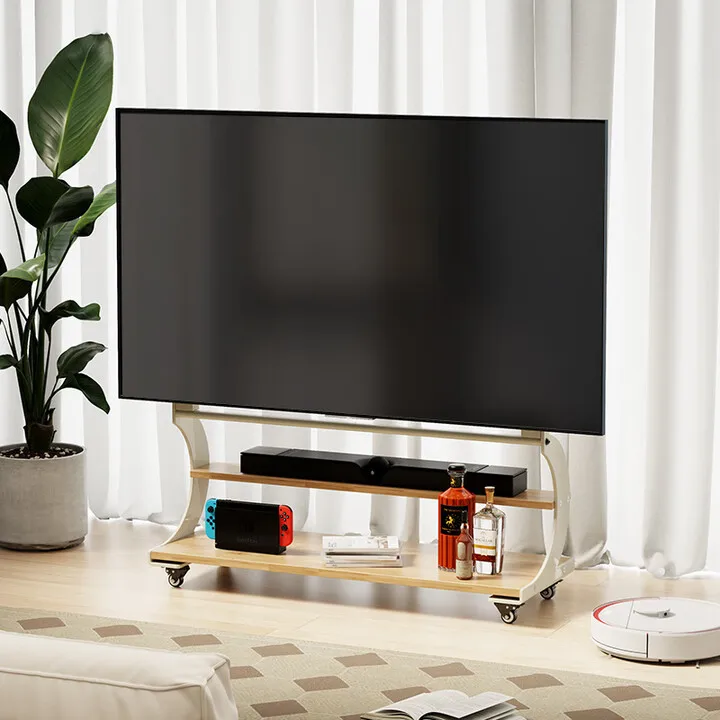 Mobile TV bracket, TV hanger, floor-to-ceiling solid wood pulley, double-sided hanging cart 50-120 inches universal