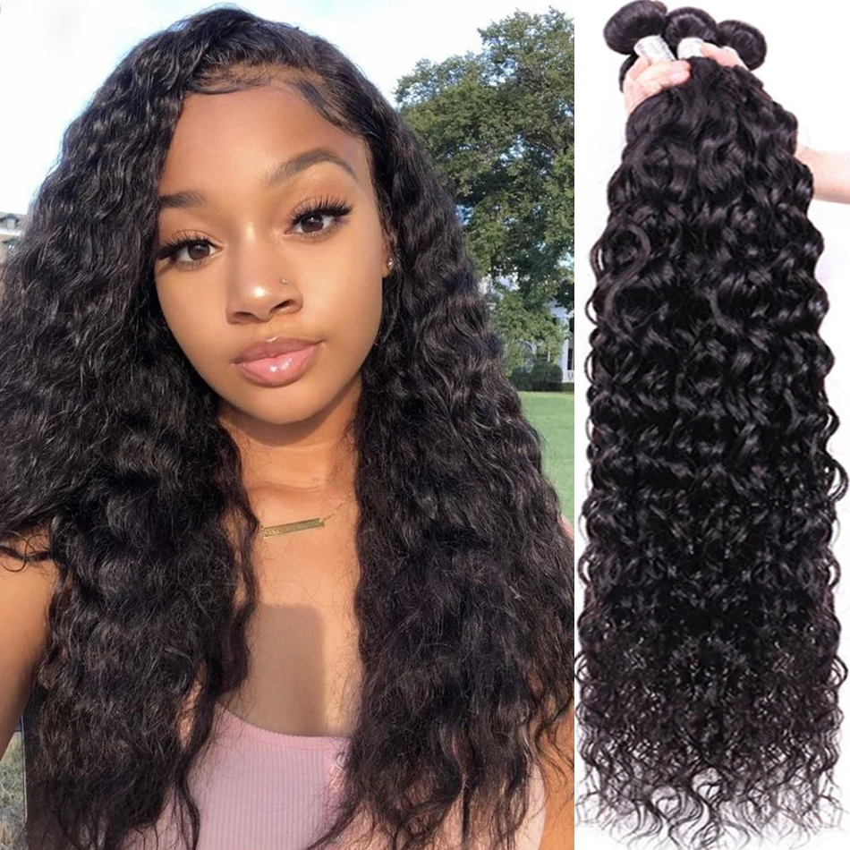 Water Wave Hair Weave Bundles 100 Percent Brazilian Raw Human Hair Extensions 4 Bundles Deal Unprocessed 12A Wet and Wavy Hair