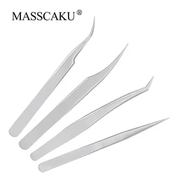 MASSCAKU Accurate Tips Eyelash Tweezers Straight Curved Set False Eyelash Extensions Tweezers Antistatic False Lashes tweezer