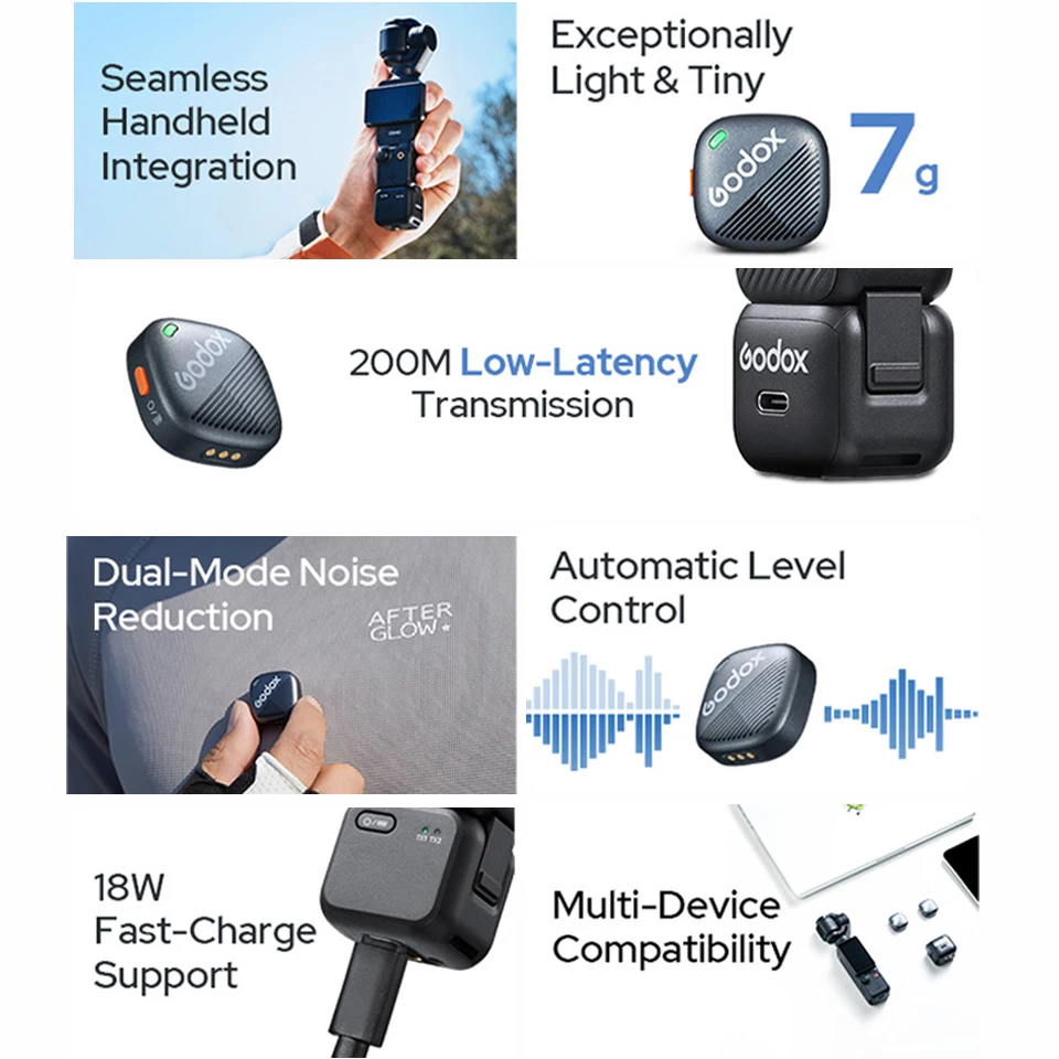 Godox Cube-OP3 2.4 جيجا هرتز نظام ميكروفون لاسلكي 200 متر نقل الكمون المنخفض 10H عمر البطارية لـ DJI OSMO Pocket 3