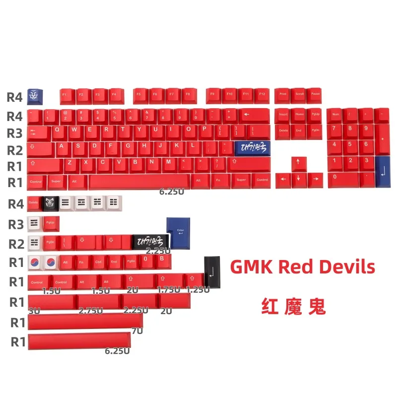 

140 Keys/Set GMK Red Devils Keycaps Cherry Profile DYE Sublimation ISO Enter 2u 2.25u 2.75u 3u 6.25u 7u Spacebar 1.75u 2u Shift