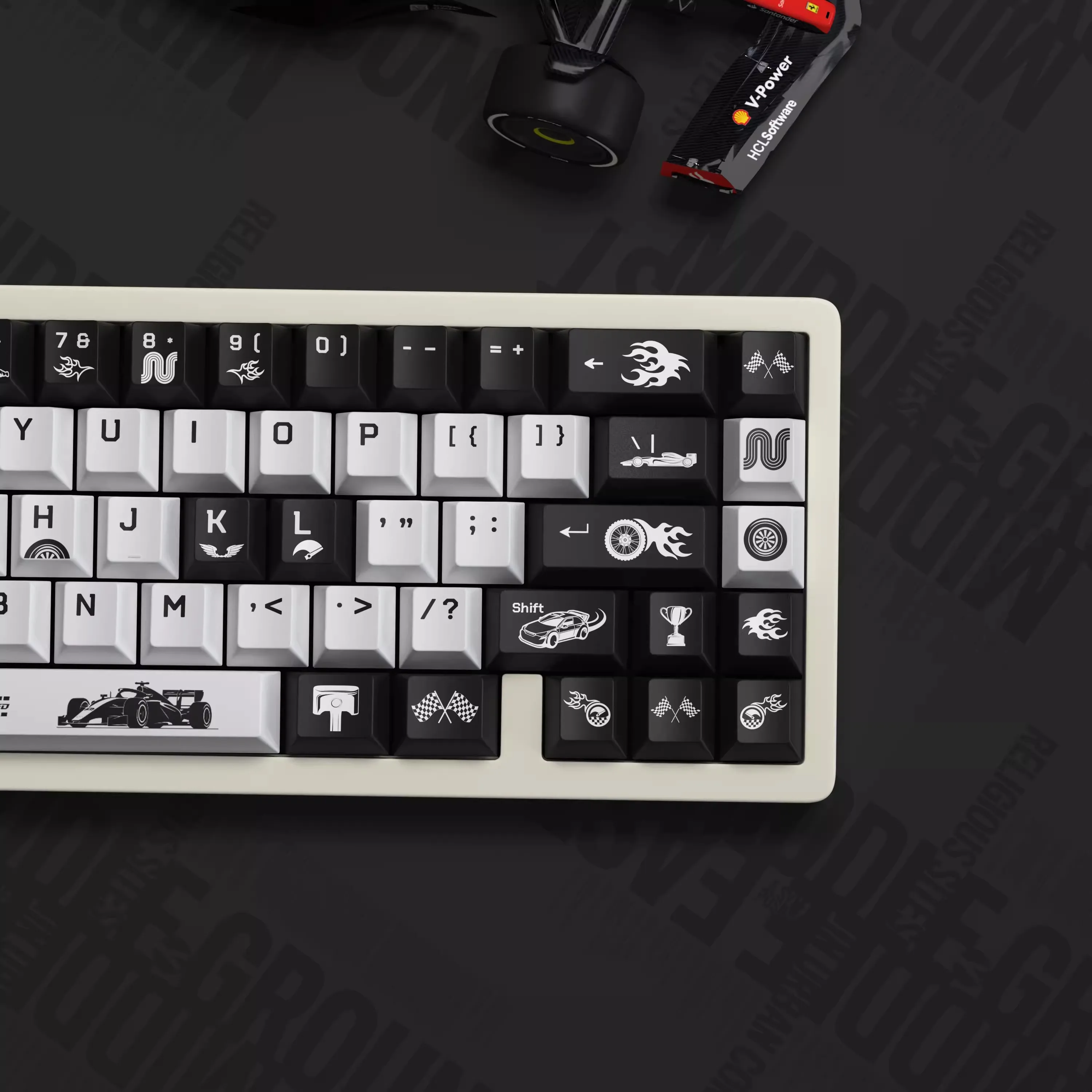 1 Set Speed Racer Racing Keycaps PBT 5 Sides Dye Sublimation Key Caps Cherry Profile Black White Keycap For 61 64 68 75 84 87 96