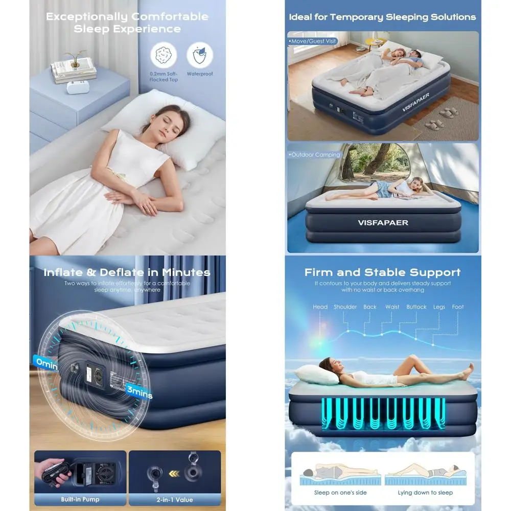 

Надувной матрас с встроенным насосом, высотой 18 дюймов, комфортный надувной матрас для кемпинга, дома, путешествий - выдерживает до 550 фунтов, в комплекте