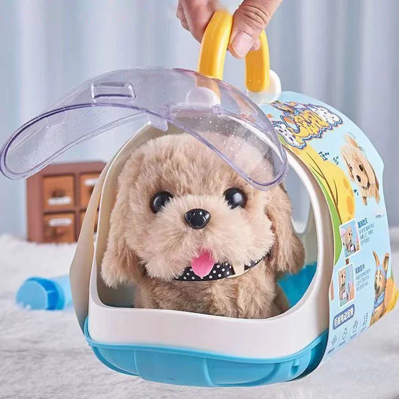 Simulazione di cane da compagnia elettronico per bambini, suono multifunzionale e luce, cane interattivo da passeggio, bambola di peluche con capsula spaziale