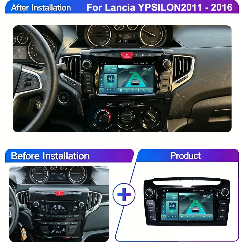 Android Auto Radio For Lancia YPSILON 2011 2012 2013-2016 BT Multimedia Smart Car Systems Navigation GPS Stereo Carplay Headunit