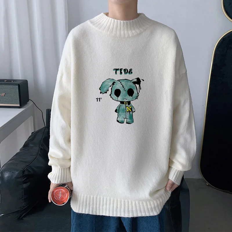 2022 Autumn and Winter New Men\'s Round Neck Sweater Thickened Warm Knitted Sweater Pullover Sweater