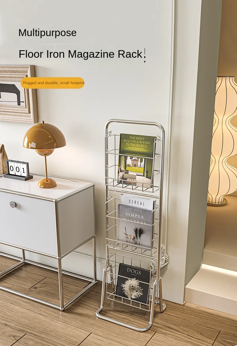 MOMO-Floor to Ceiling Iron Bookshelf, Antique Display Rack, Removable Storage Shelves, Small, Household, Magazine