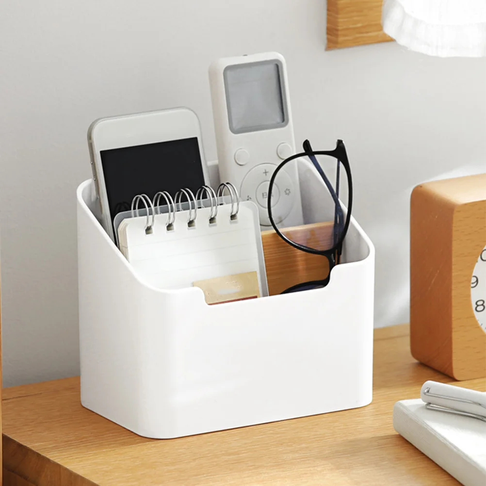 

Plastic Wood Storage Box White Desktop ganizer Remote Control Keys Holder Neat Tidy Office Home Use Multifunctional Design