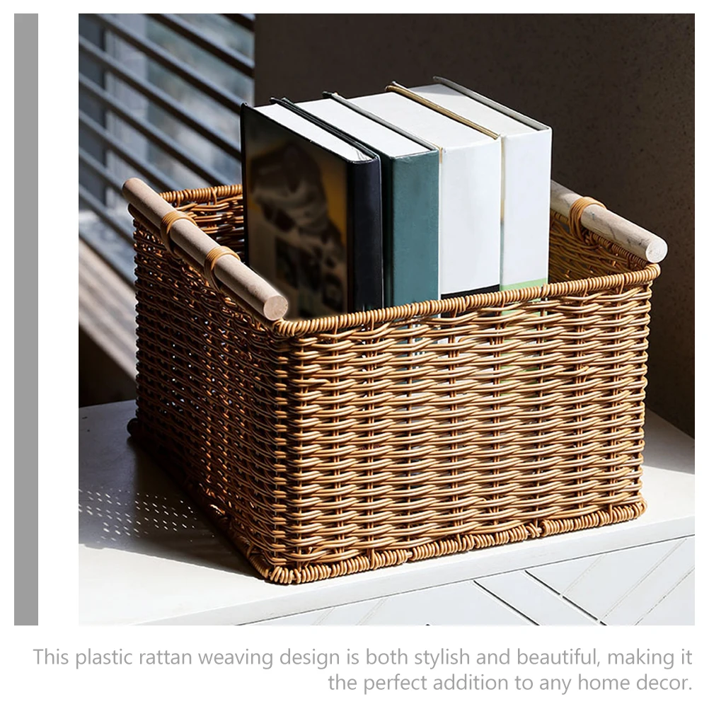 

Imitation Rattan Woven Storage Basket Plastic Home Decor Bathroom Bedroom Living Room Snack Container Toy ganizer