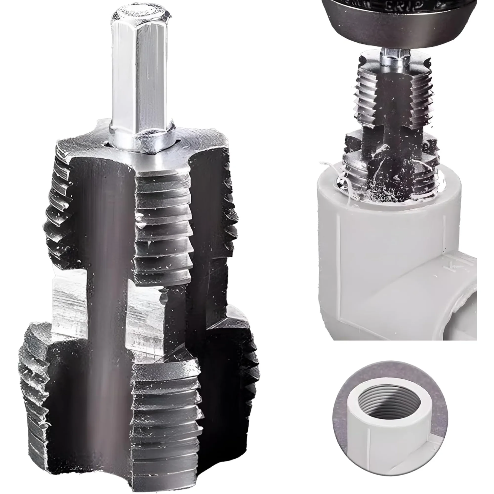 Elektrische boor PVC pijpinrijgerset, intern plastic pijpdraadsnijgereedschap met matrijzen 1/2" 3/4", omdraadgereedschap voor waterleidingen