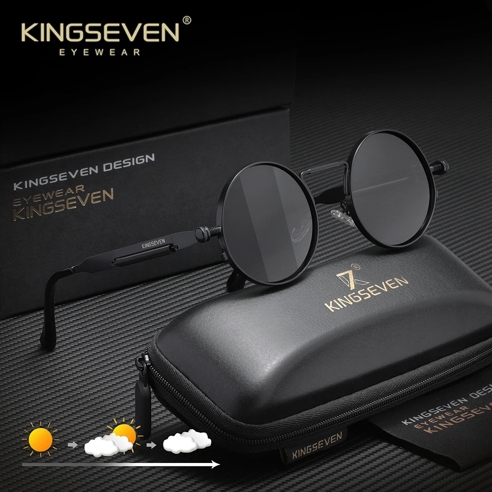 KINGSEVEN Round Steampunk Sunglasses Retro Vintage Men Women Glasses Polarized UV400 Protective Glasses Driving Causal Eyewear