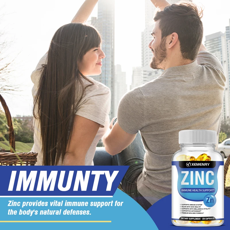 Zinc Capsules Support The Body\'s Immune Defense 120 Vegan Capsules Non-GMO, Gluten-Free